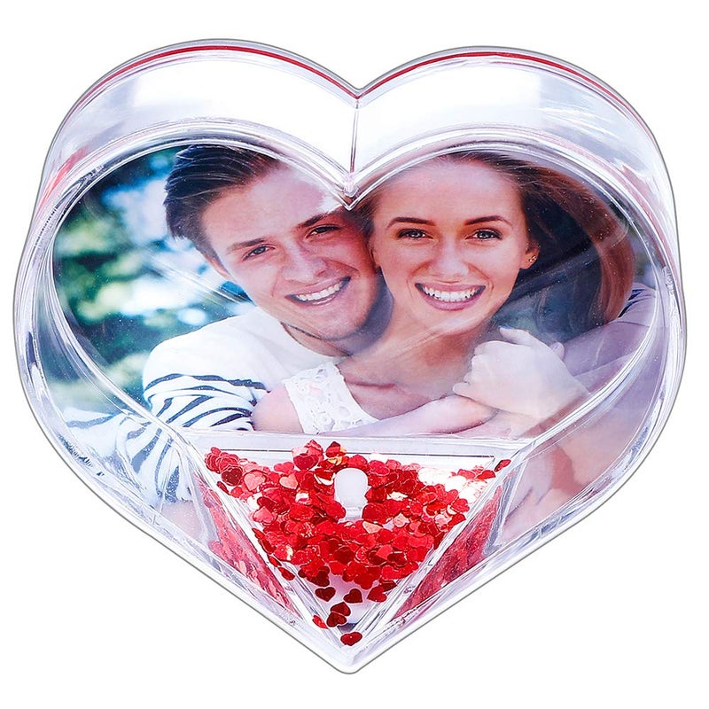 RDH Glitter Heart Shaped Picture Frames Liquid Snow Globe Photo Frame for Couples Friends Family (Love) 3.54 x 3.74" - Image 3